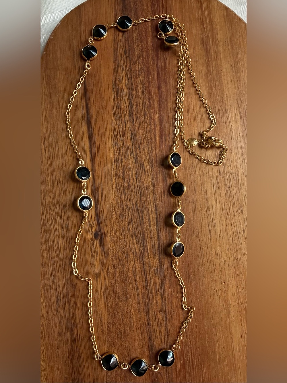 J. Crew Gold Chain Necklace with Bezel Glass Green Stones Long Stations